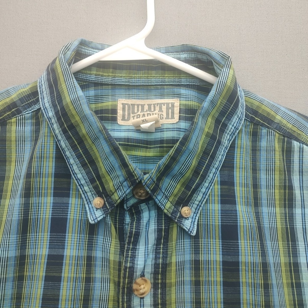 Duluth Trading XL Plaid Men's Short Sleeve Button Front Casual Summer Shirt
